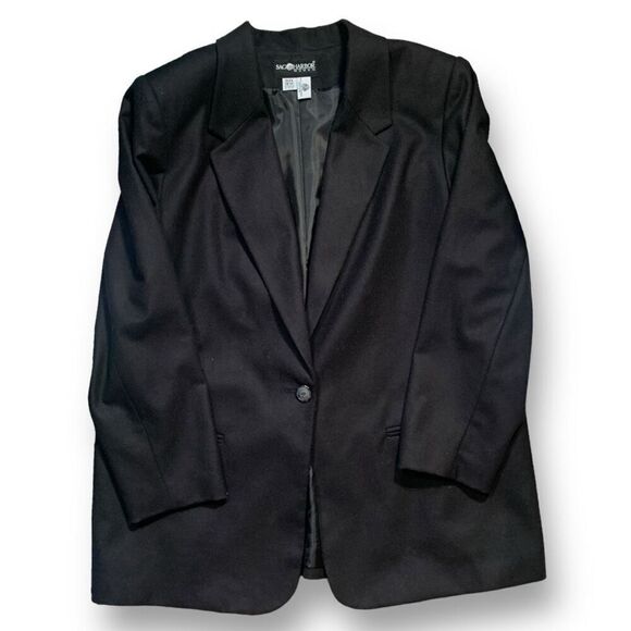 Vintage 90s Black Wool Blazer Jacket Single Button Oversized Plus Size 18W - Picture 5 of 10